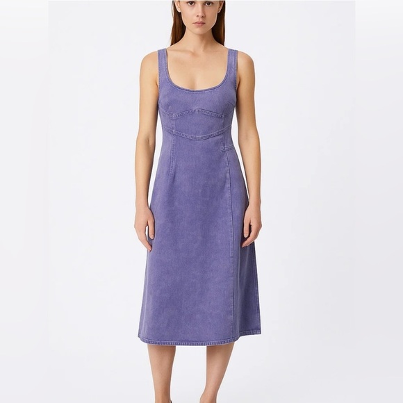 Future Collective Dresses & Skirts - Future Collective Purple Denim Midi Dress Size 6 | Scoop Neck Front Slit